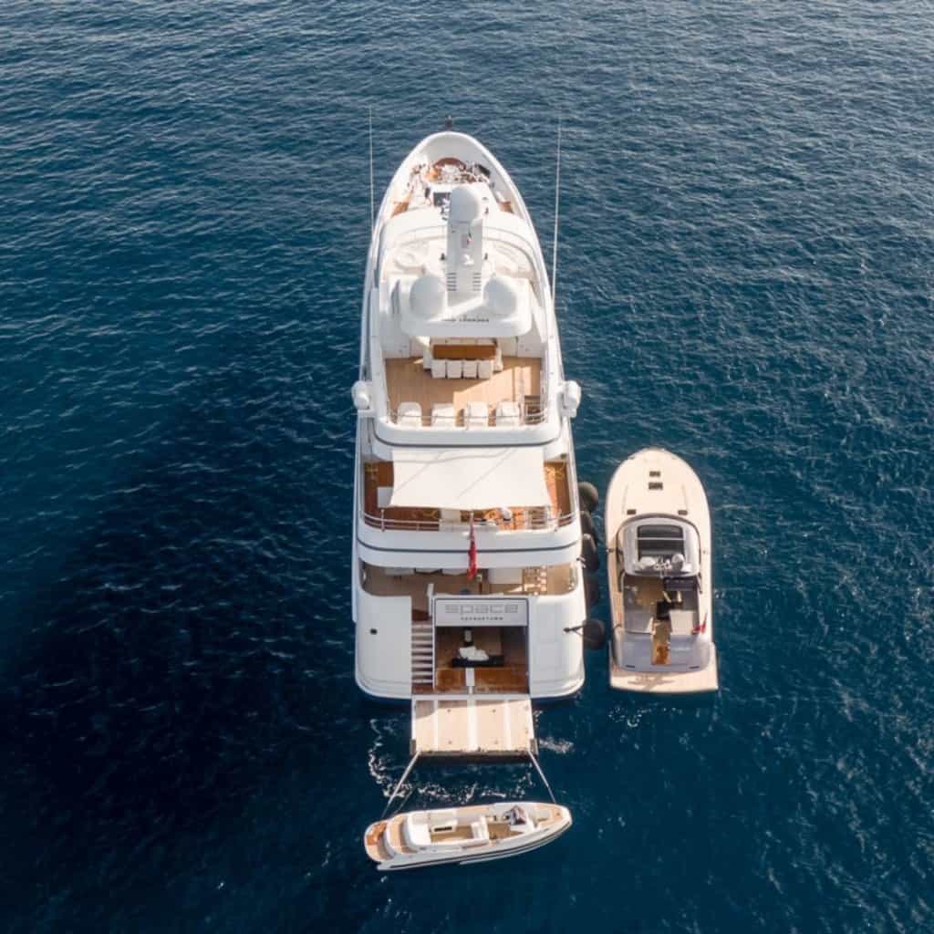 yacht space drone image